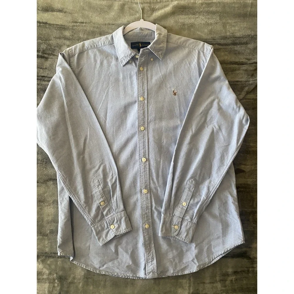 Ralph Lauren Boys Size 20 Light Blue Oxford Cotton Button Down Shirt Long Sleeve